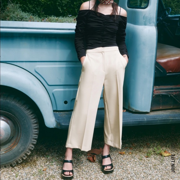 🤍 ZARA Cropped Trouser Pants Cream - Picture 2 of 3